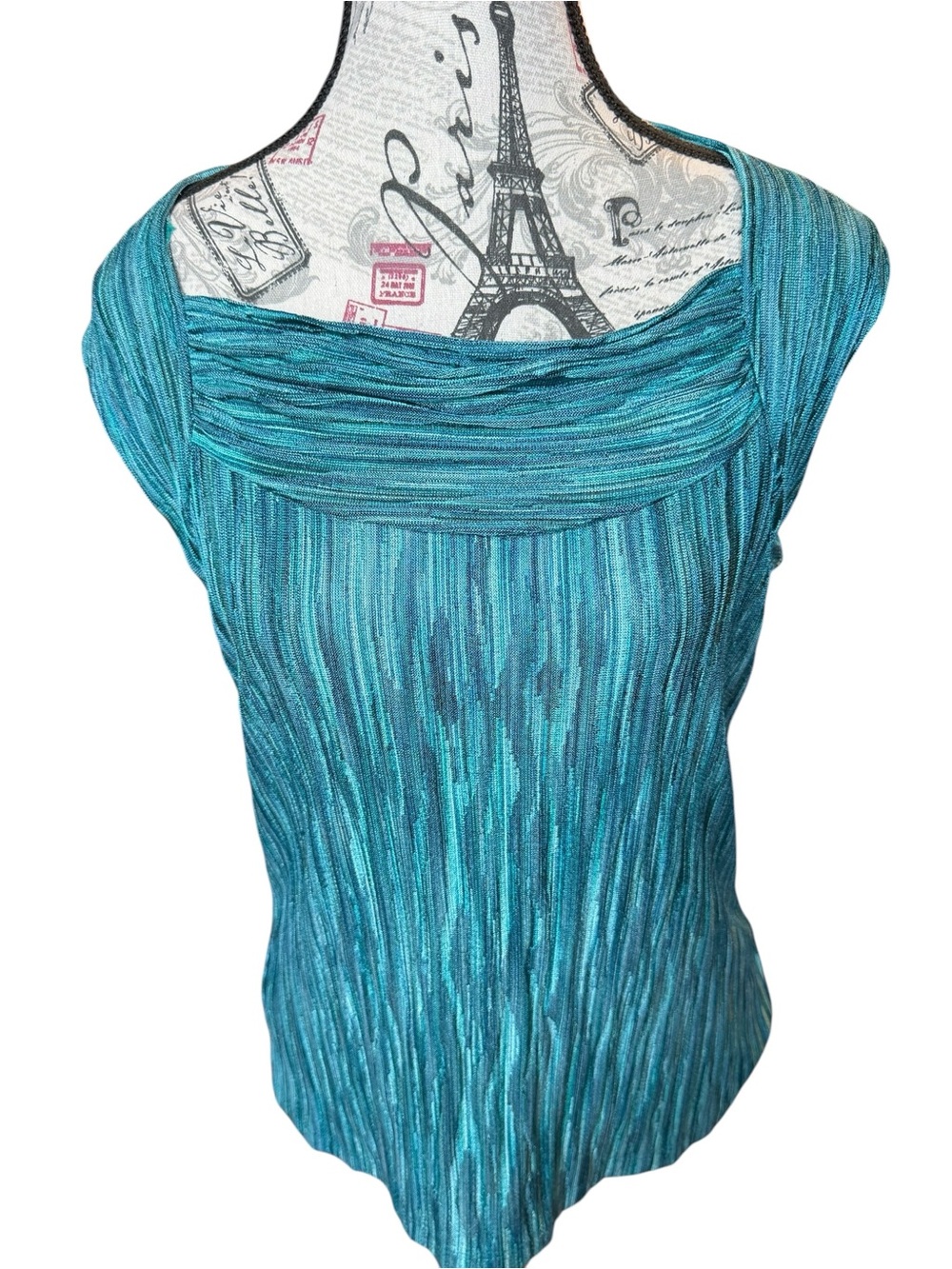 Jones New York Teal and Blue Ribbed Knit Top